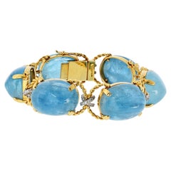 Verdura 18K Yellow Gold Aquamarine Pebble Diamond Bracelet