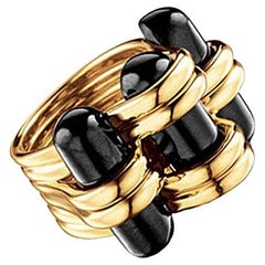 Verdura 18k Yellow Gold Black Onyx 'Trio' Ring
