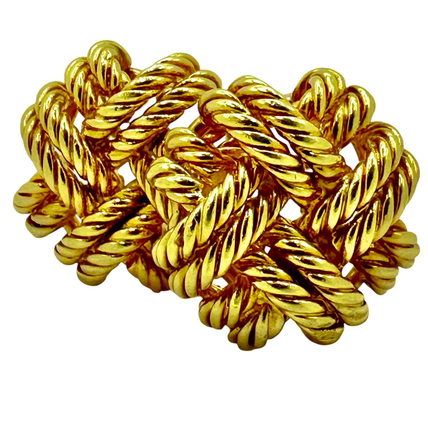 Verdura 18K Yellow Gold Braided X Motif Clip On Earrings For Sale