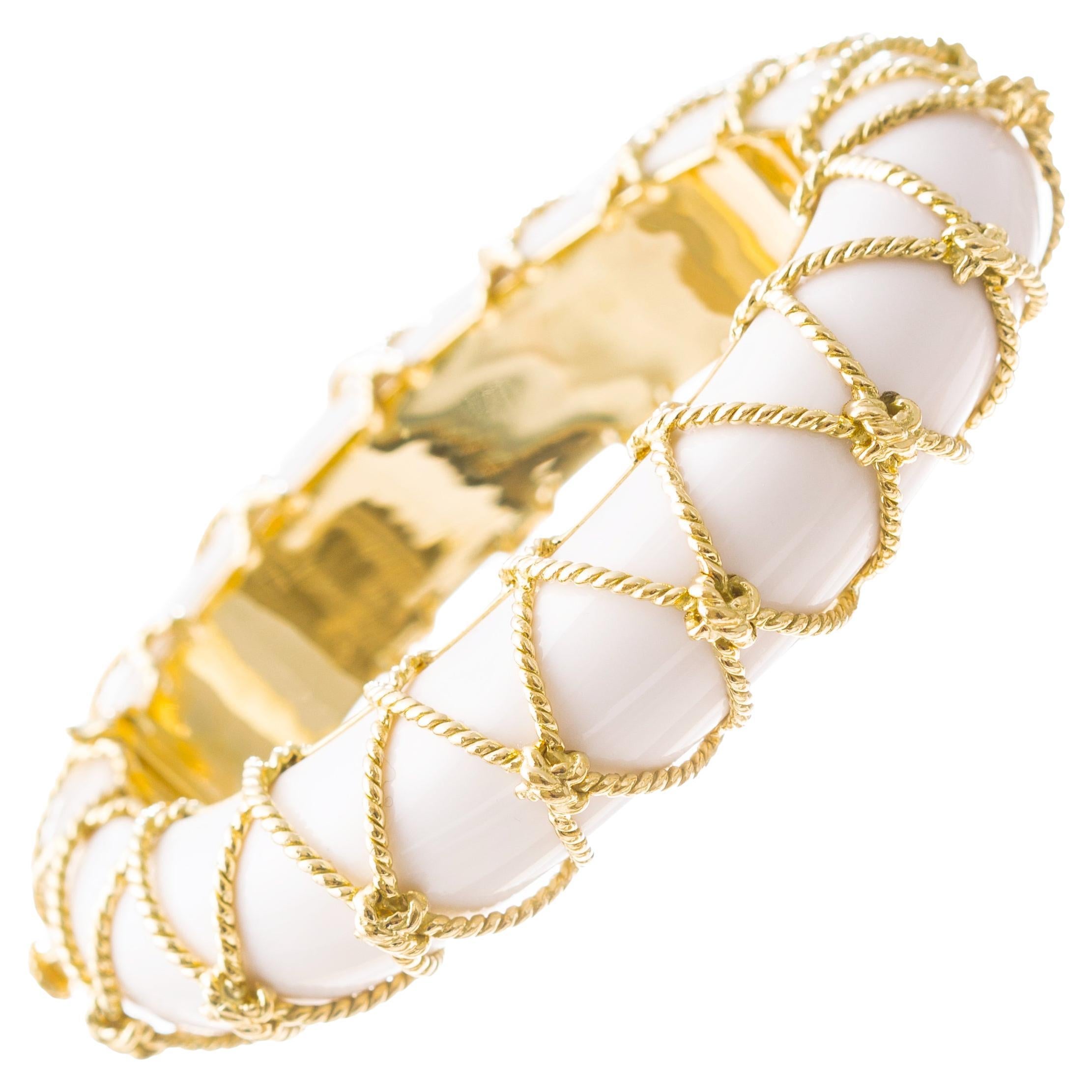 Verdura 18k Yellow Gold Cocholong Rope Net Bangle Bracelet