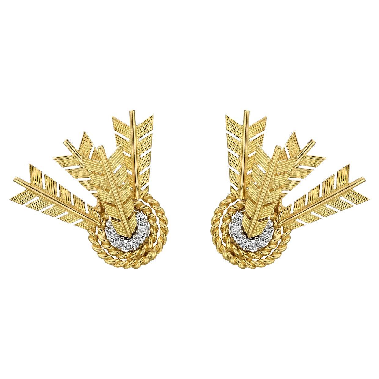 Verdura target-Ohrringe aus 18 Karat Gelbgold mit Diamanten