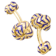 Gemelli da polso Verdura in oro giallo 18 carati con smalto blu navy