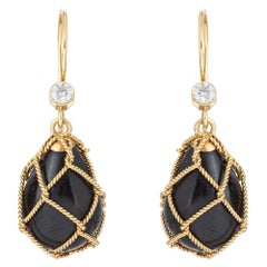 Verdura 18k Yellow Gold Onyx Net Drop Earrings