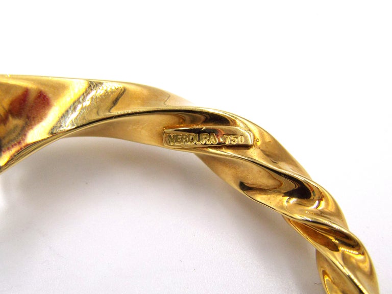 Verdura 18K Yellow Gold Rock Crystal Black Spinel 'Fleuron' Bangle ...