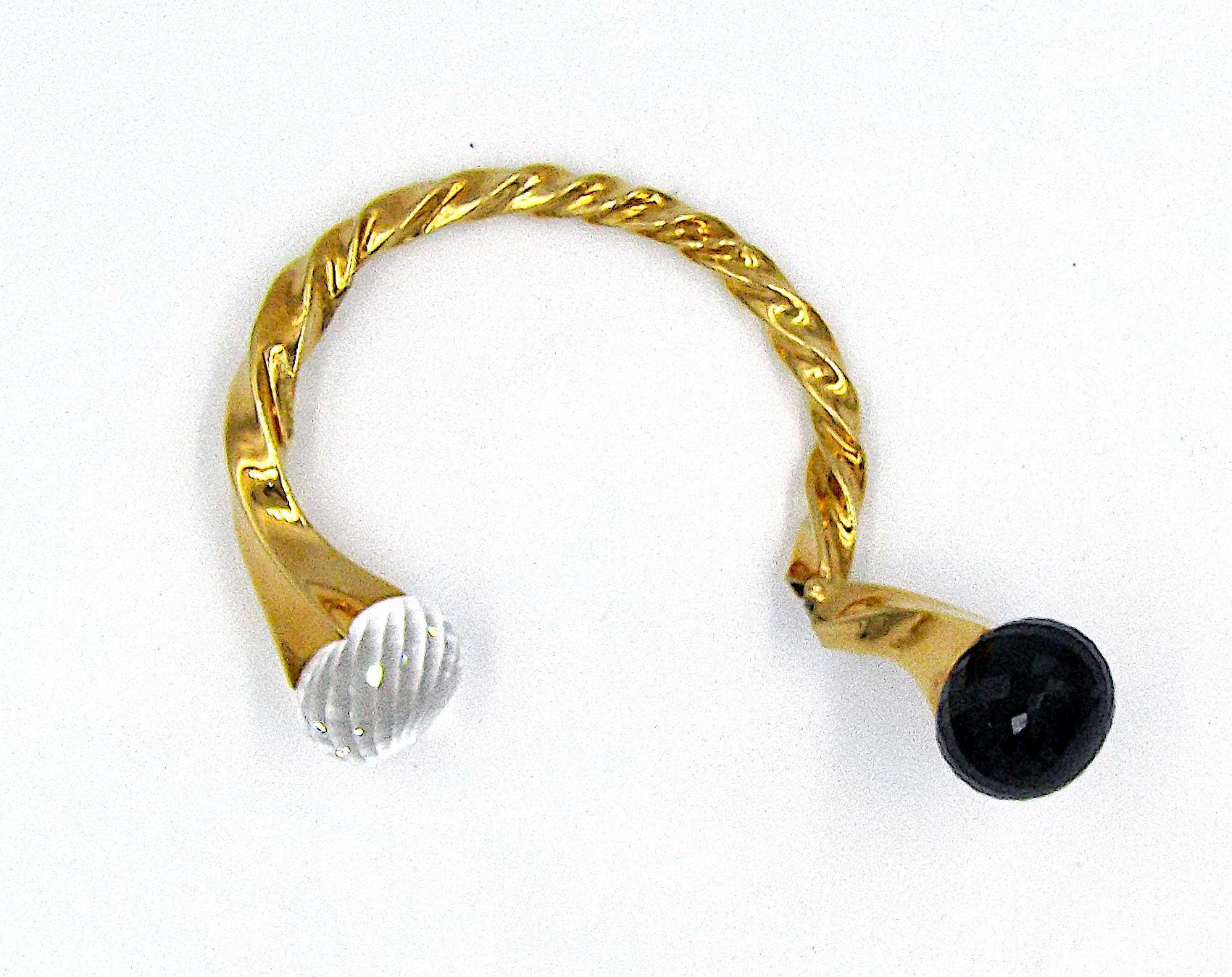 Verdura 18K Yellow Gold Rock Crystal Black Spinel 'Fleuron' Bangle-Bracelet In Good Condition In New York, NY