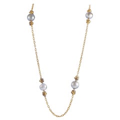 Verdura 18K Yellow Gold Rosecut Diamond and South Sea Pearl Necklace
