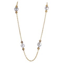 Verdura 18K Yellow Gold Rosecut Diamond and South Sea Pearl Necklace