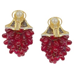 Verdura 18k Yellow Gold Ruby Diamond Grape Cluster Earrings