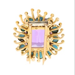 Verdura 18k Yellow Gold Turquoise Amethyst Brooch, France