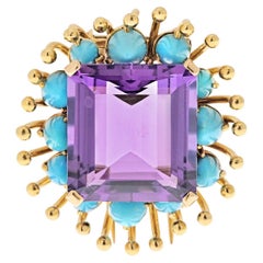 Verdura 18k Yellow Gold Turquoise Amethyst Brooch, France