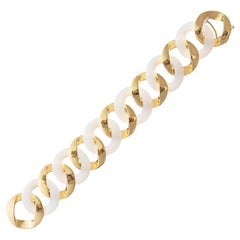 Verdura 18k Yellow Gold White Agate Curb-Link Bracelet