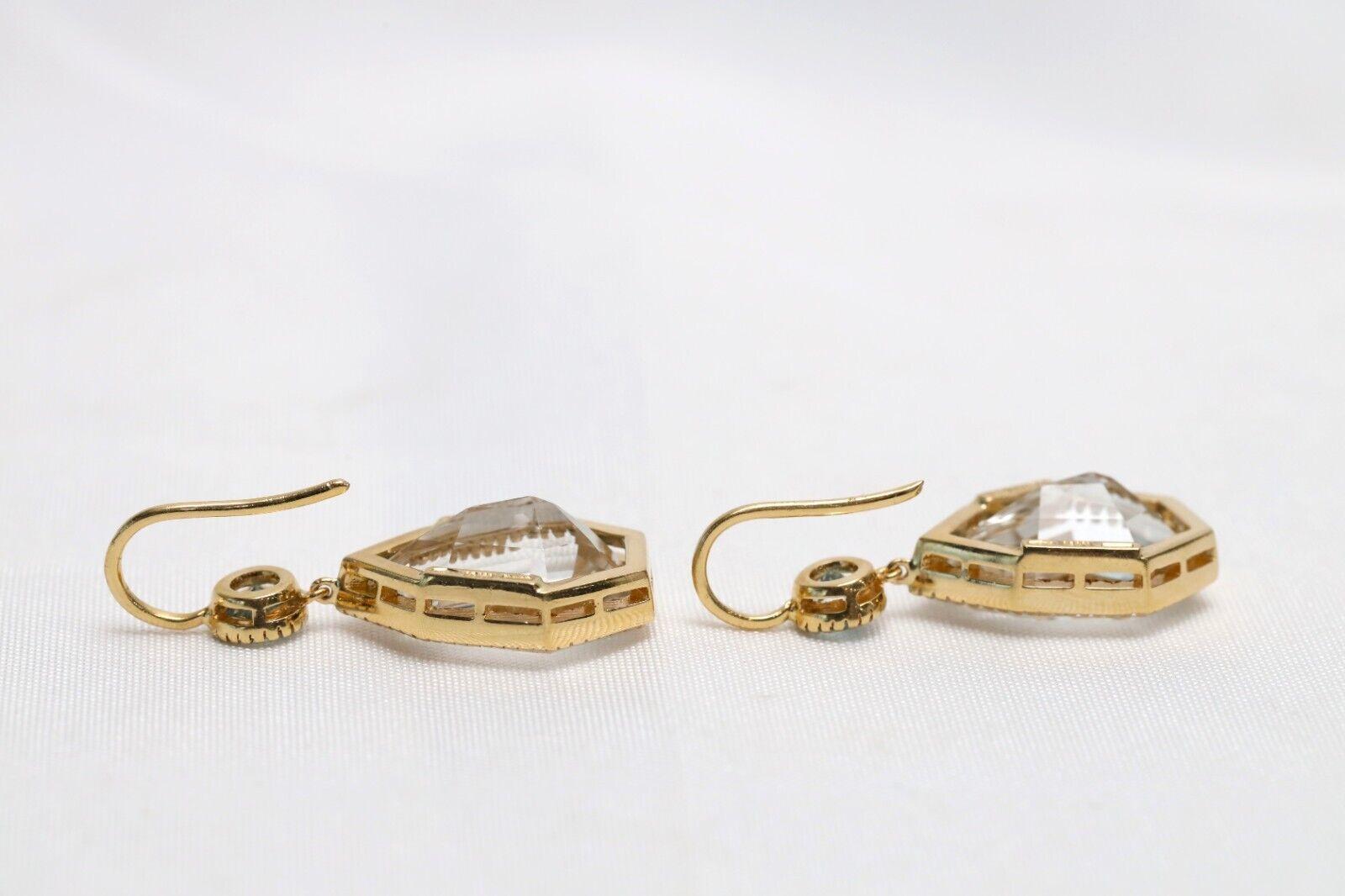 Women's Verdura 18k Yellow Gold White & Blue Topaz Dangle Earrings, 13.1g For Sale