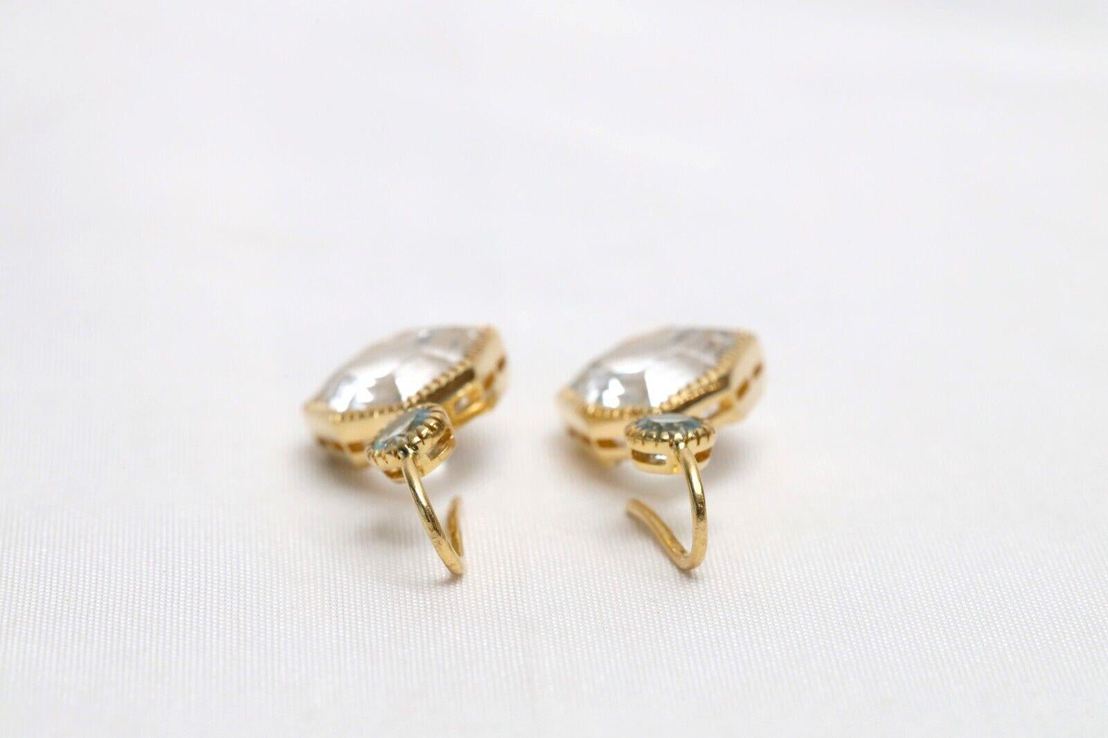 Verdura 18k Yellow Gold White & Blue Topaz Dangle Earrings, 13.1g For Sale 2