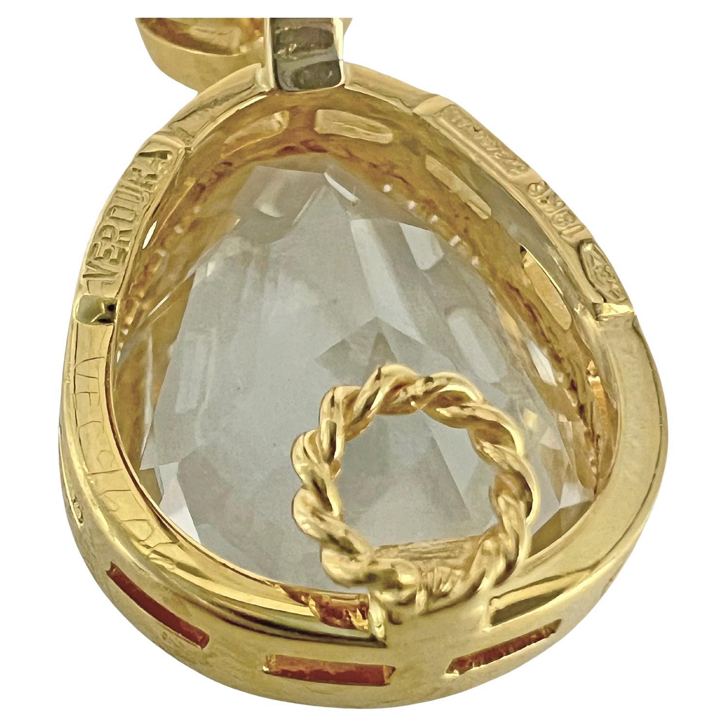 Verdura 18K Yellow Gold White Topaz Byzantine Pendant Earrings In Excellent Condition In Palm Beach, FL
