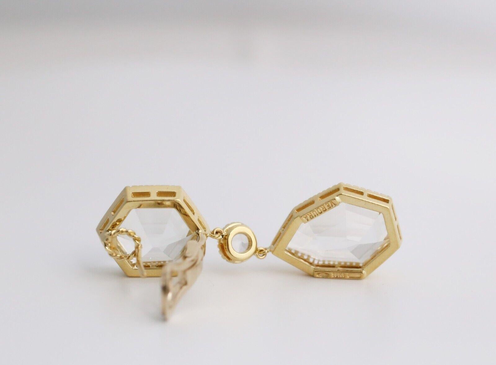 Verdura 18k Yellow Gold White Topaz Dangle Earrings, 26.0g For Sale 1