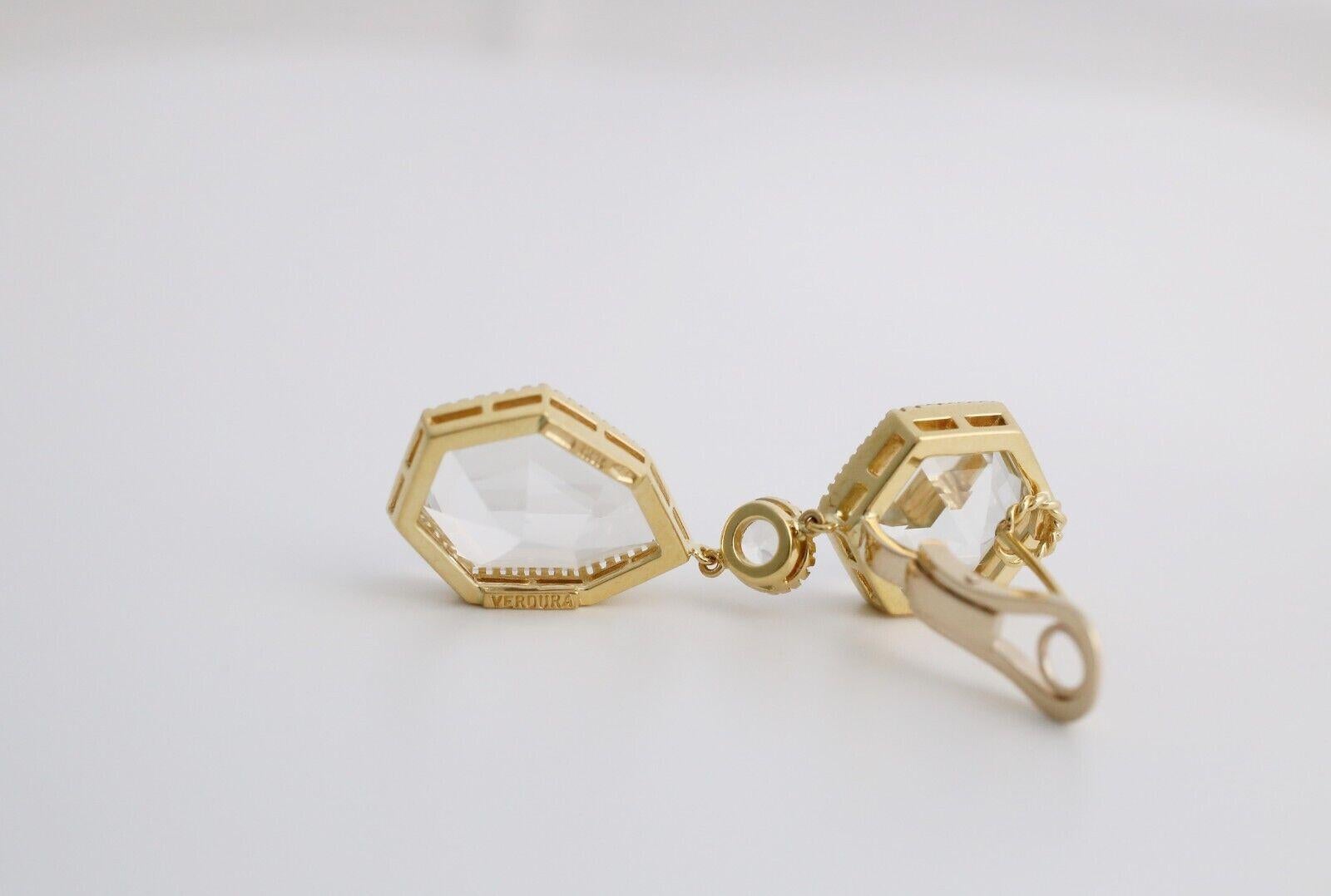 Verdura 18k Yellow Gold White Topaz Dangle Earrings, 26.0g For Sale 2