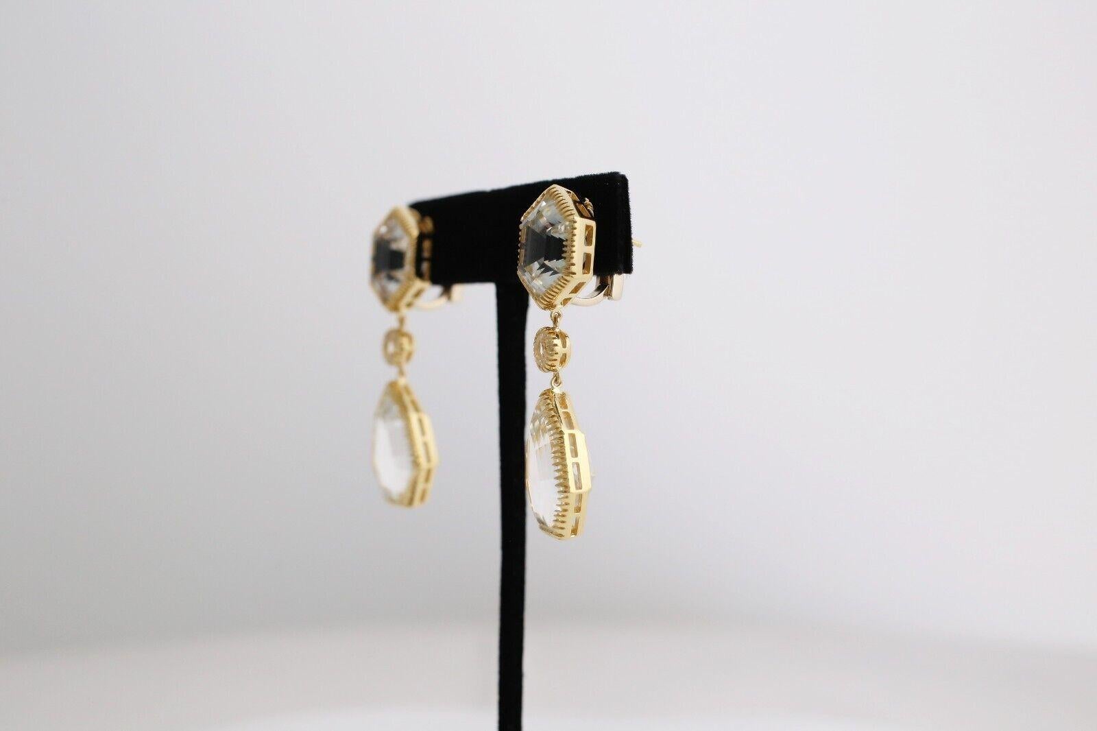 Verdura 18k Yellow Gold White Topaz Dangle Earrings, 26.0g For Sale 3
