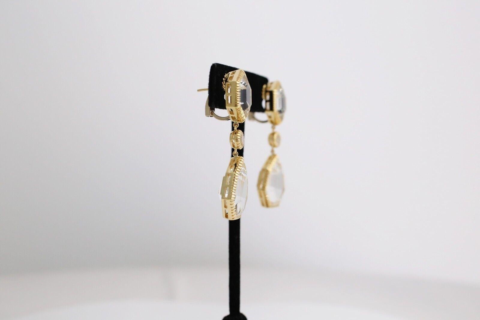 Verdura 18k Yellow Gold White Topaz Dangle Earrings, 26.0g For Sale 4