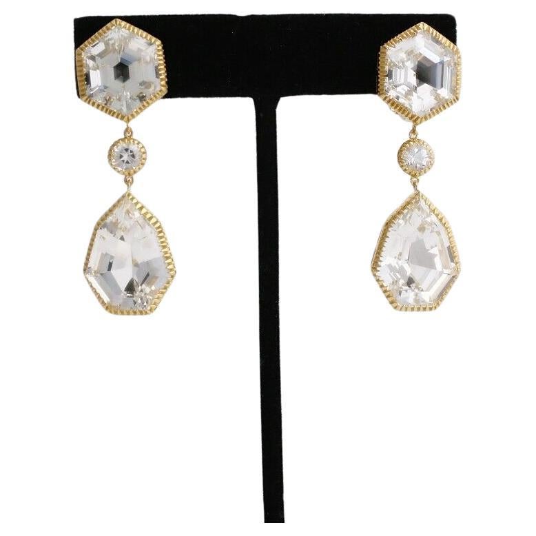 Verdura 18k Yellow Gold White Topaz Dangle Earrings, 26.0g