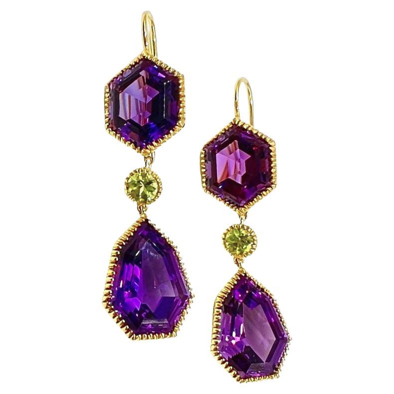 Verdura 18kt Gold Amethyst Peridot 'Byzantine' Pendant Earrings