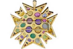 Verdura 18kt Gold Emerald, Ruby, Sapphire and Semi-Precious Stone Pendant Brooch