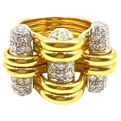 Verdura Bague « Trio » en or jaune 18 carats et platine avec diamants