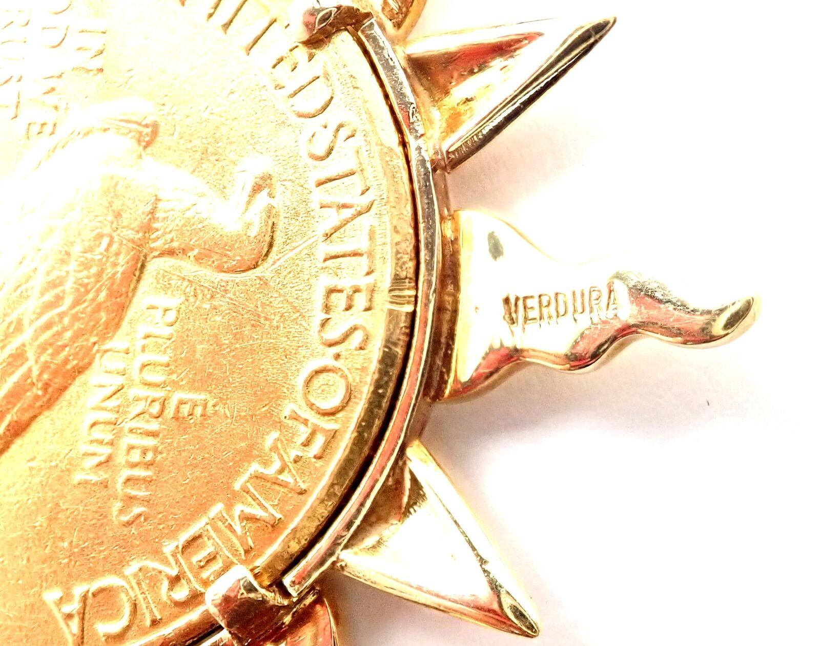 Verdura 1909 $10 Indian Head US Coin Yellow Gold Pin Brooch In Excellent Condition For Sale In Holland, PA