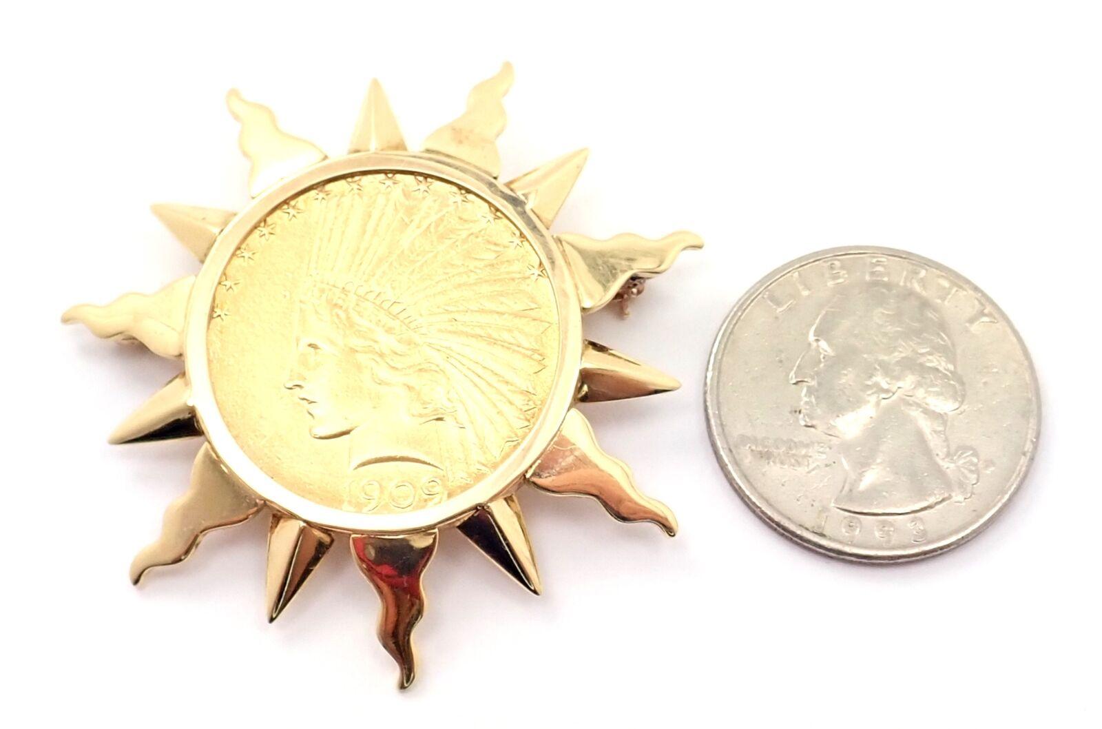 Verdura 1909 $10 Indian Head US Coin Yellow Gold Pin Brooch For Sale 3