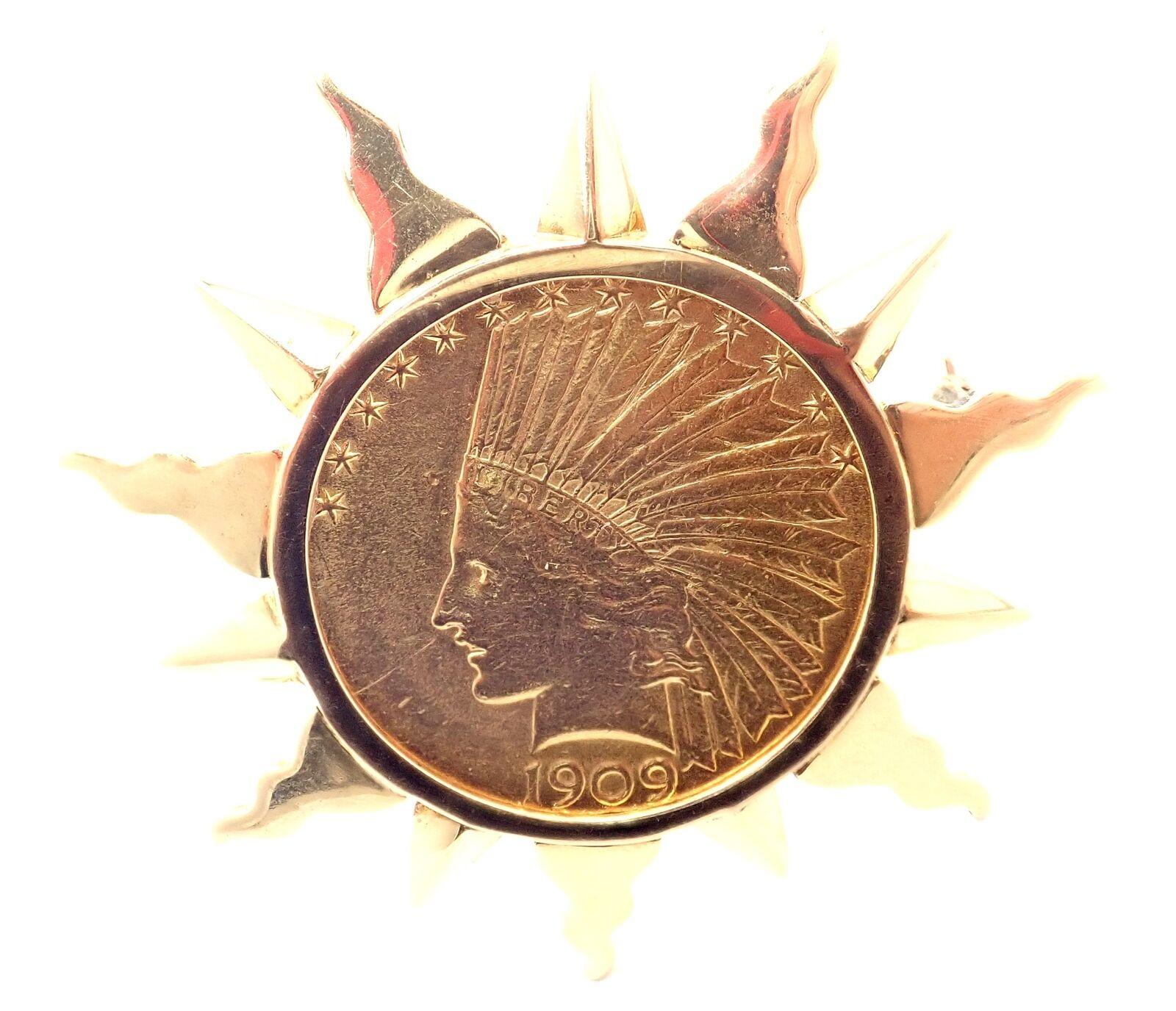 Verdura 1909 $10 Indian Head US Coin Yellow Gold Pin Brooch 1