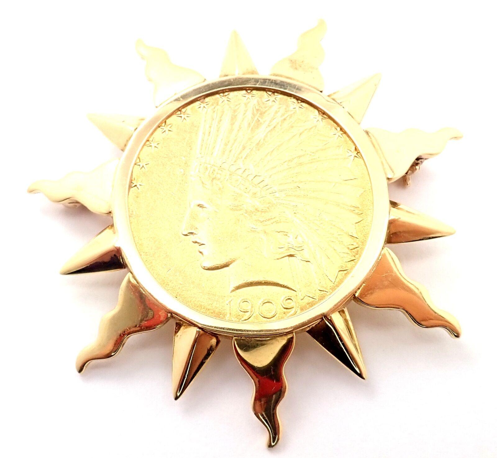 Verdura 1909 $10 Indian Head US Coin Yellow Gold Pin Brooch For Sale 4