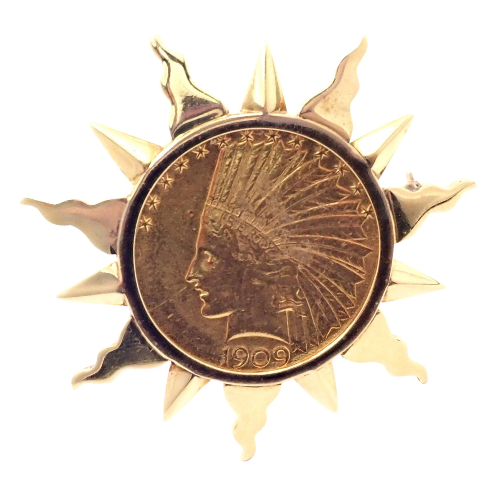 Verdura 1909 $10 Indian Head US Coin Broche de oro amarillo