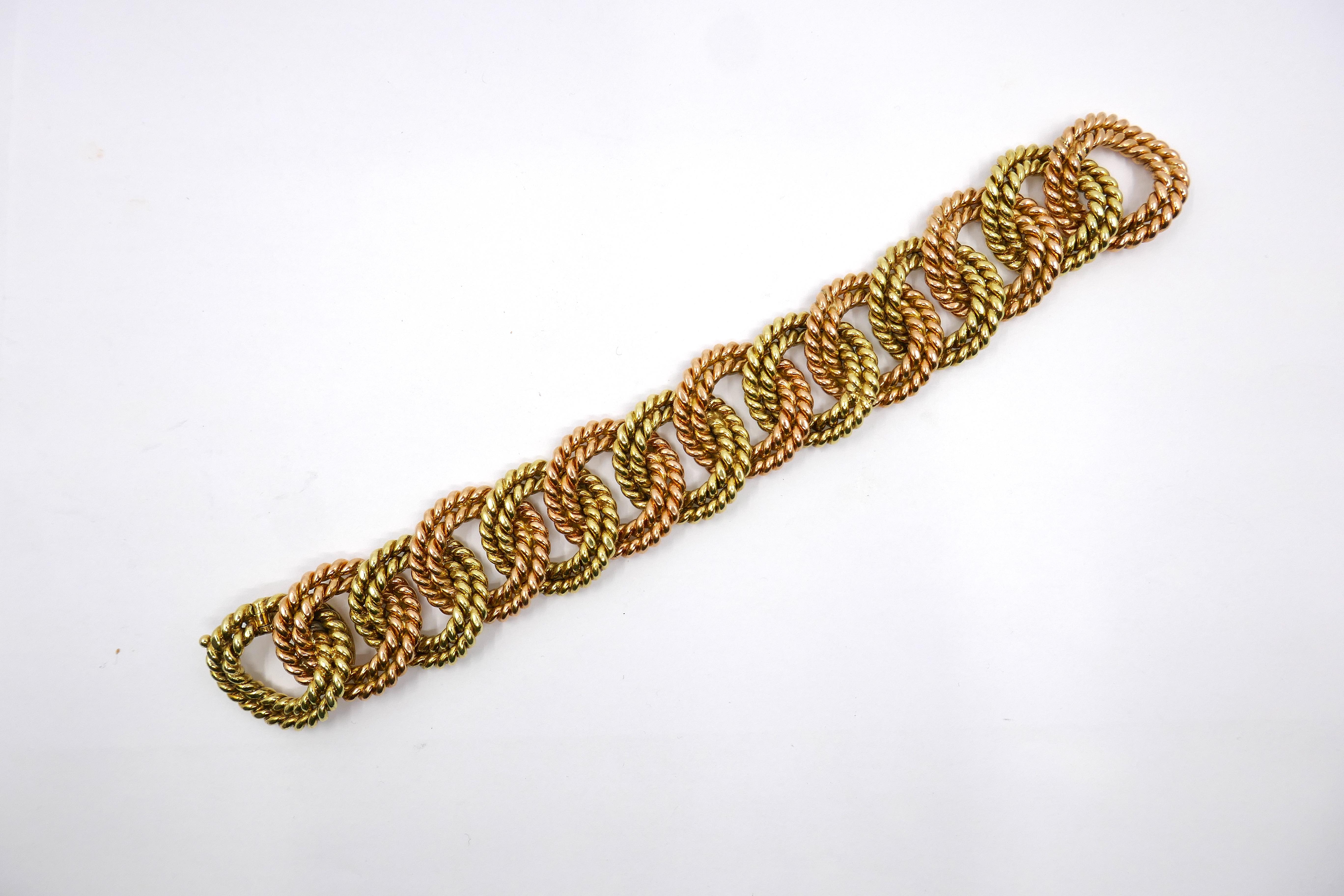 Verdura 1960s Rope Link Bracelet Two-tone 14k Gold For Sale 1