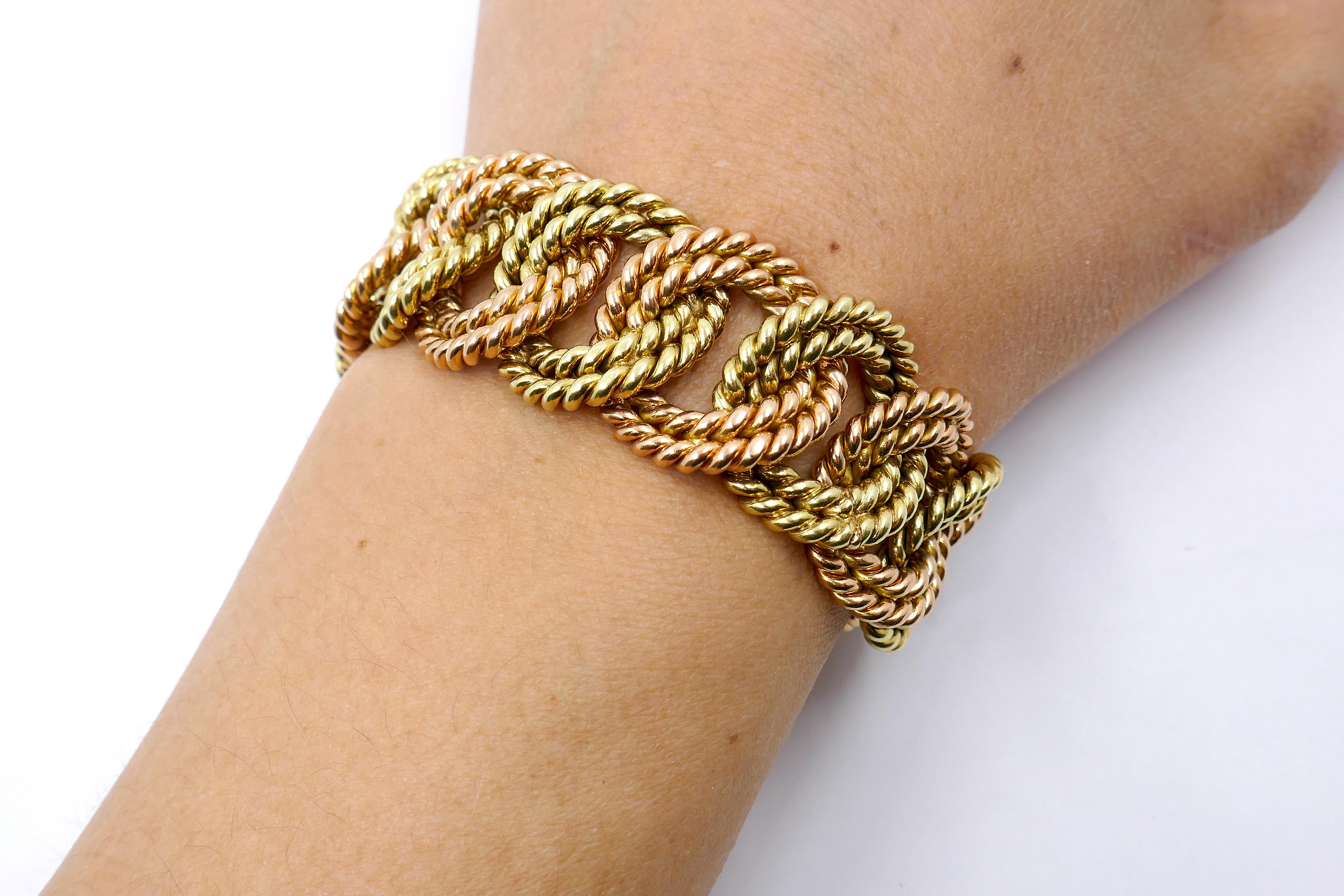 Verdura 1960s Rope Link Bracelet Two-tone 14k Gold 3