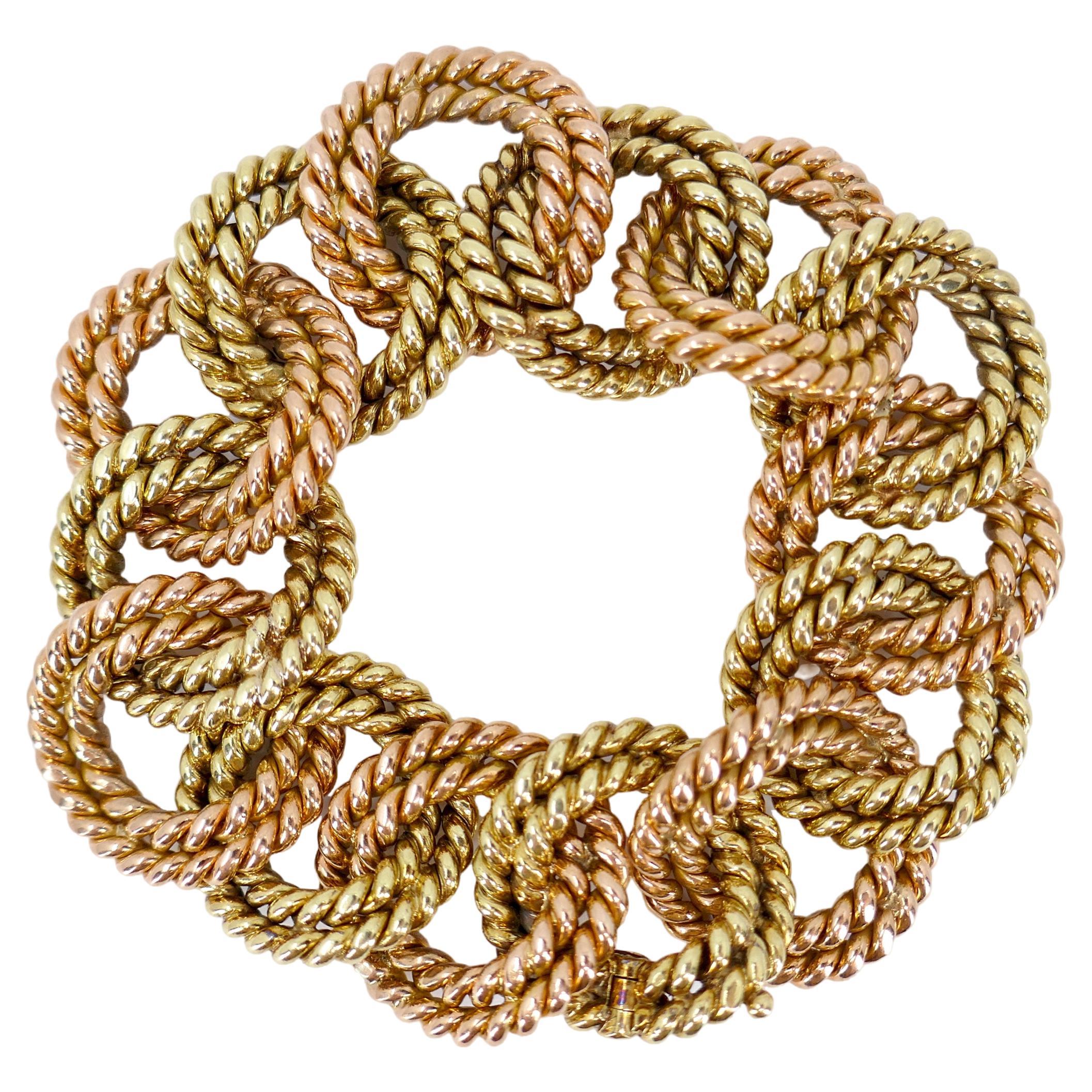 Verdura 1960s Rope Link Bracelet Two-tone 14k Gold For Sale