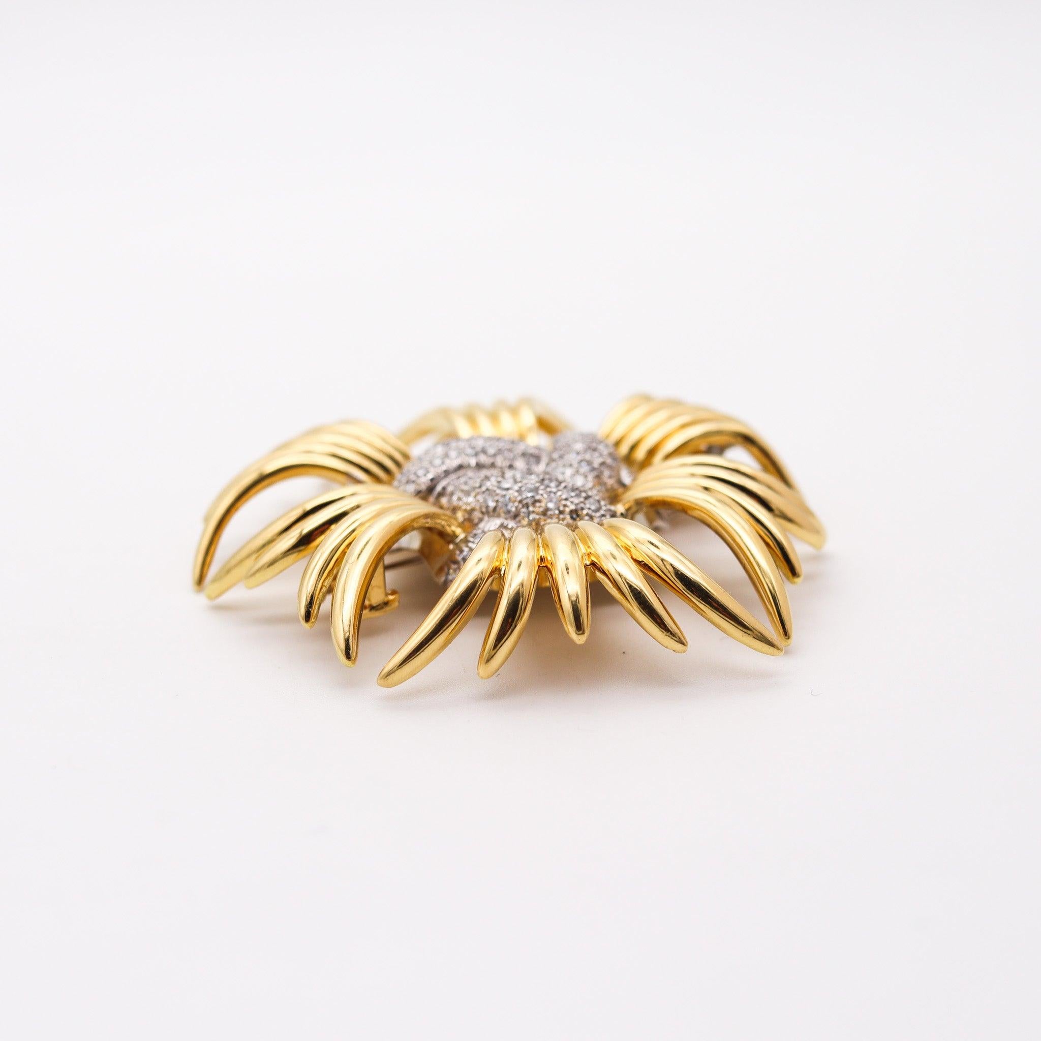 Brilliant Cut VERDURA 1970 Large Brooch Pendant In 18Kt Gold Platinum And 9.66 Ctw Diamonds For Sale