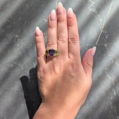 Verdura 1990 Ametista Peridoto Oro Giallo 18 Carati Anello Vintage con Tre Pietre
