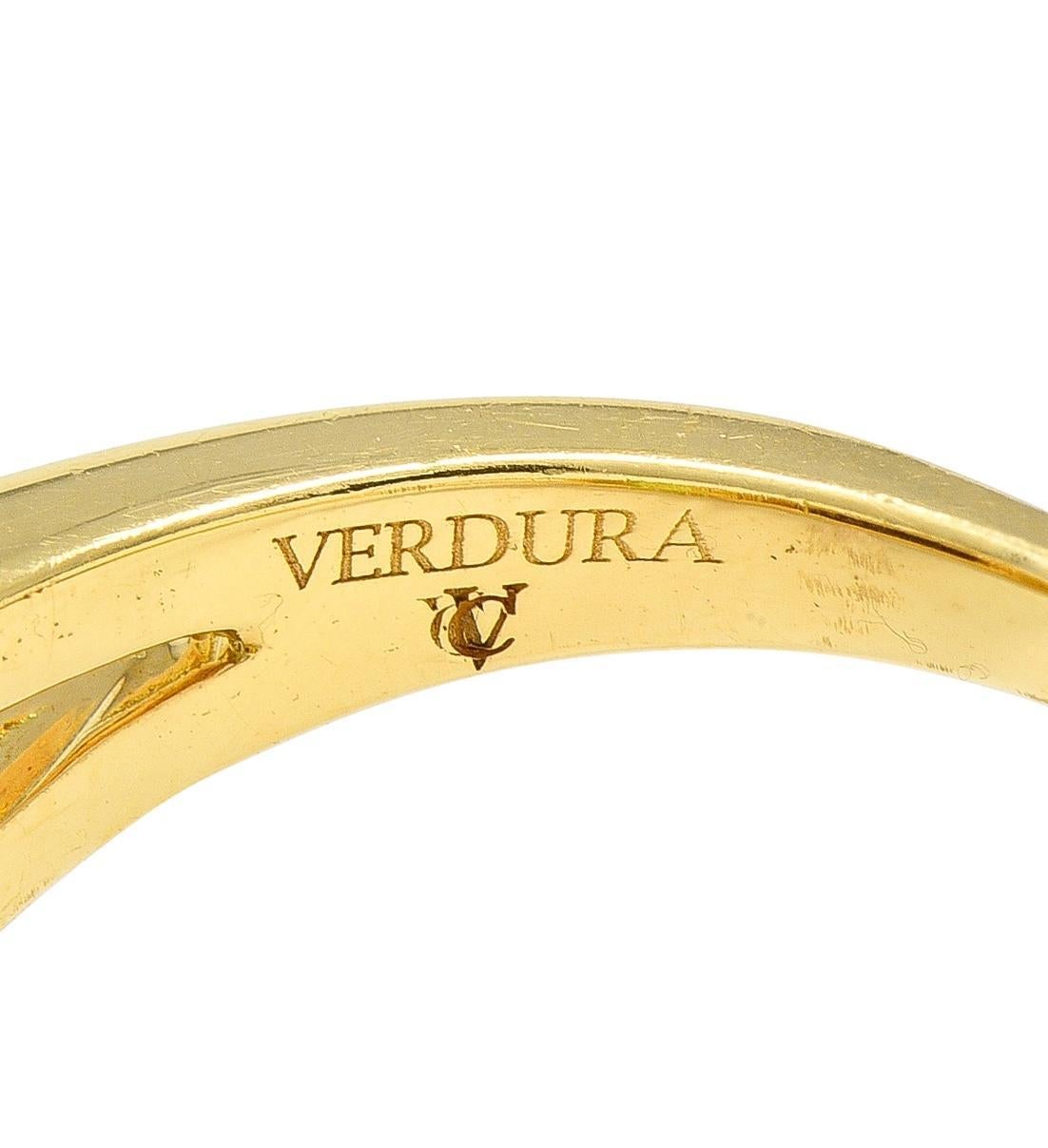 Verdura 1990 Ametista Peridoto Oro Giallo 18 Carati Anello Vintage con Tre Pietre in vendita 2