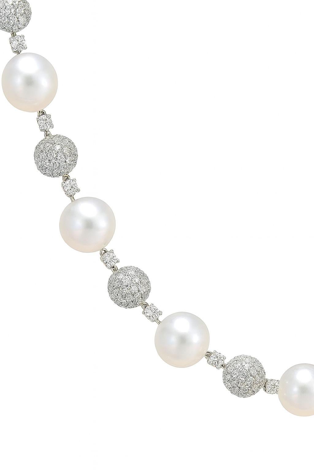 Round Cut VERDURA 25 Carat Diamond and South Pearl Necklace For Sale