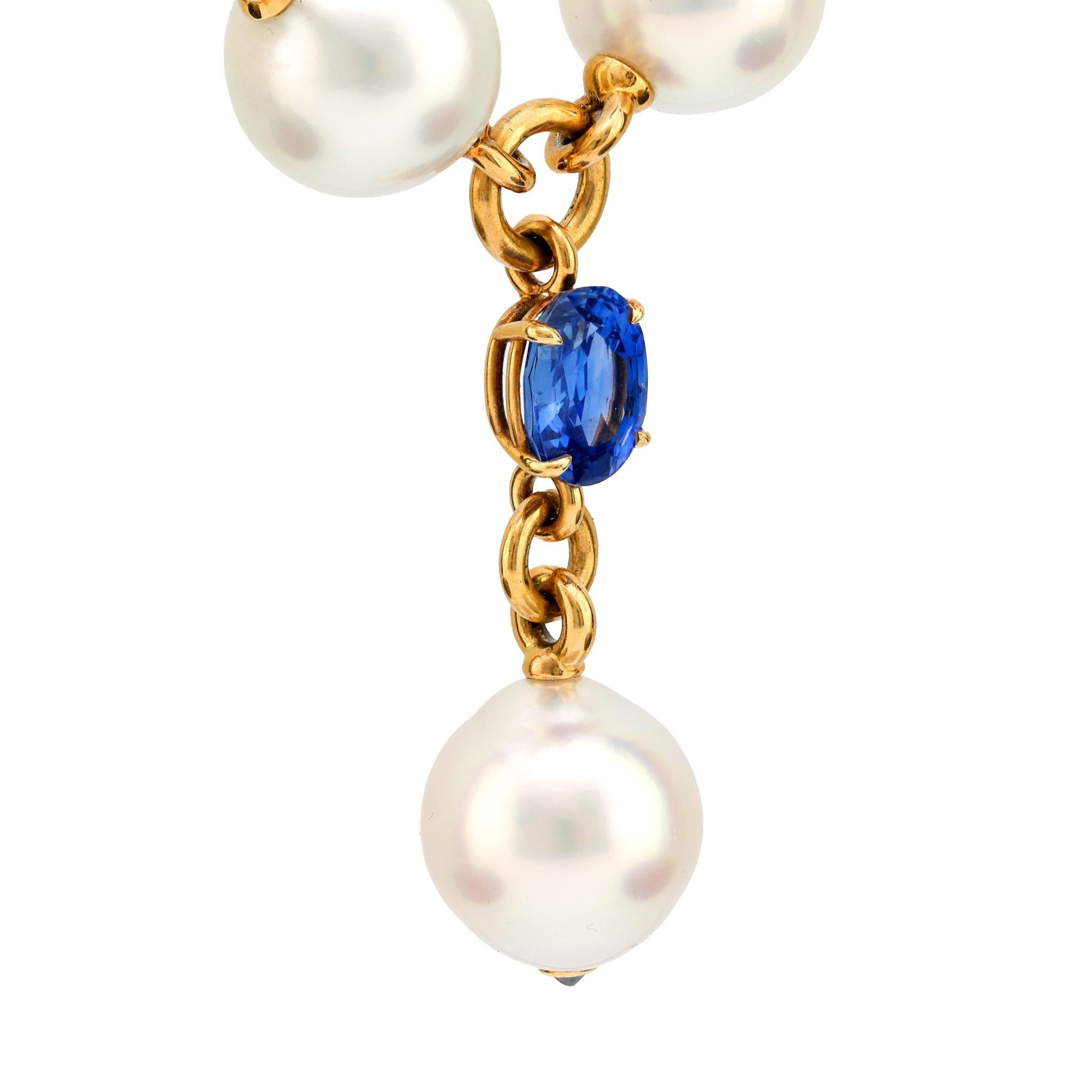 Contemporary Verdura 5.60 carat sapphire south sea pearl 18k yellow gold Y drop necklace