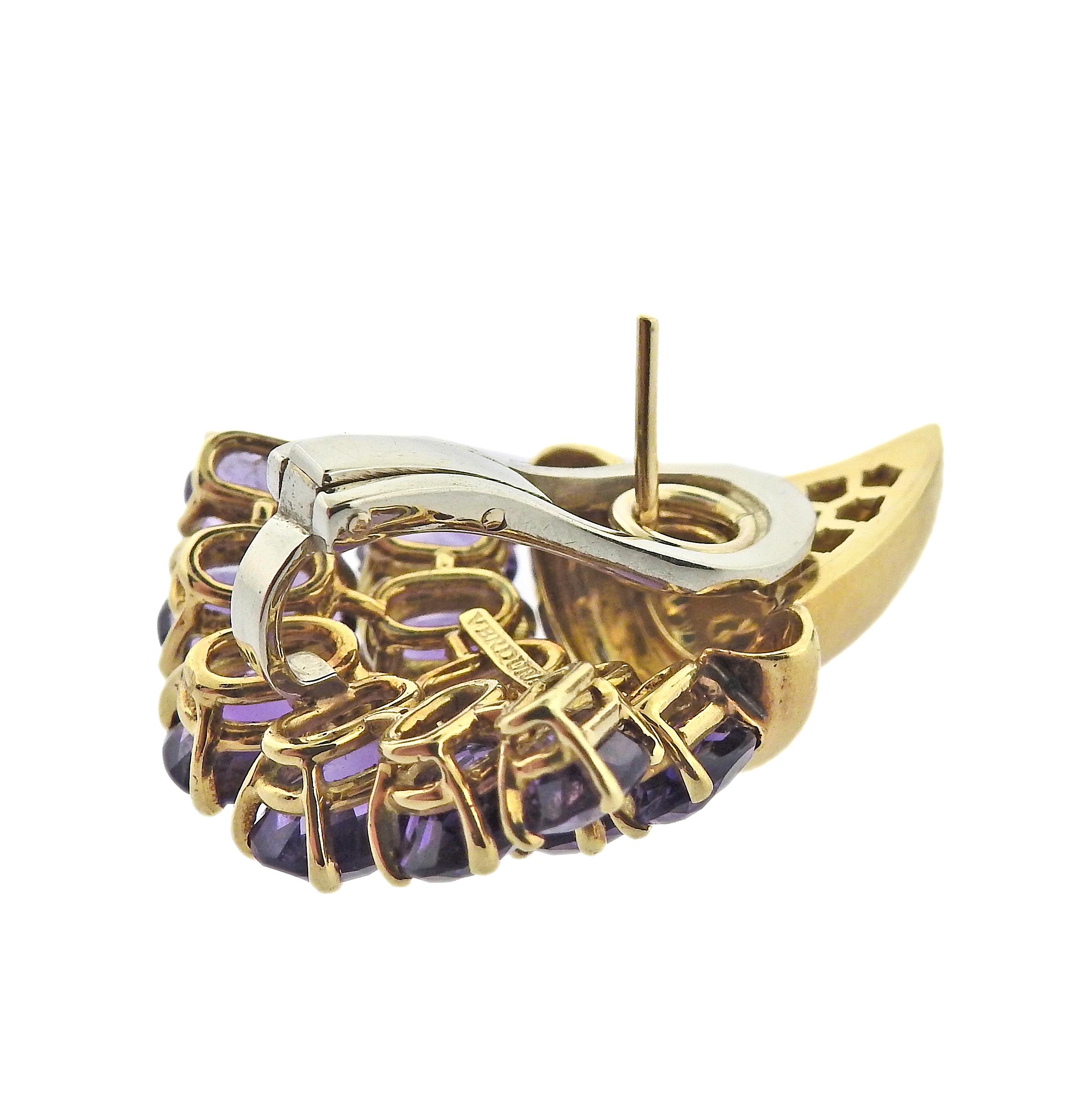 Oval Cut Verdura Amethyst Gold Cornucopia Earrings For Sale