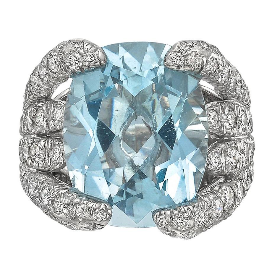Verdura Aquamarine Diamond "Eight Blades" Ring