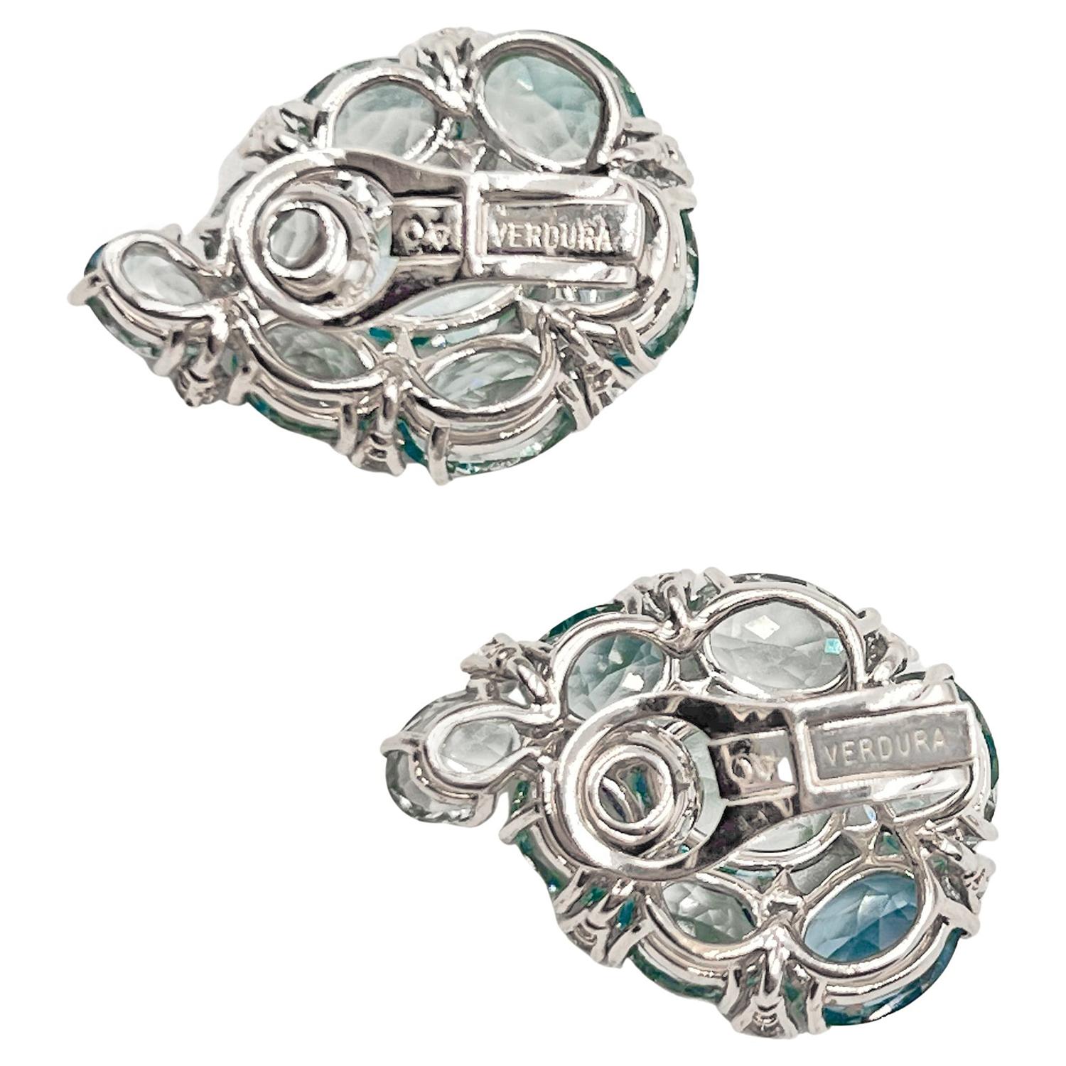 Oval Cut Verdura Aquamarine Diamond Paisley Earrings