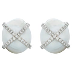 Verdura Baroque South Sea Cultured Pearl & Diamond Earrings in Platinum & 18kwg
