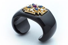 Verdura Black Jade Diamond Ruby Sapphire Pearl Gold Maltese Cuff