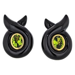 Verdura Black Onyx and Green Peridot Earrings