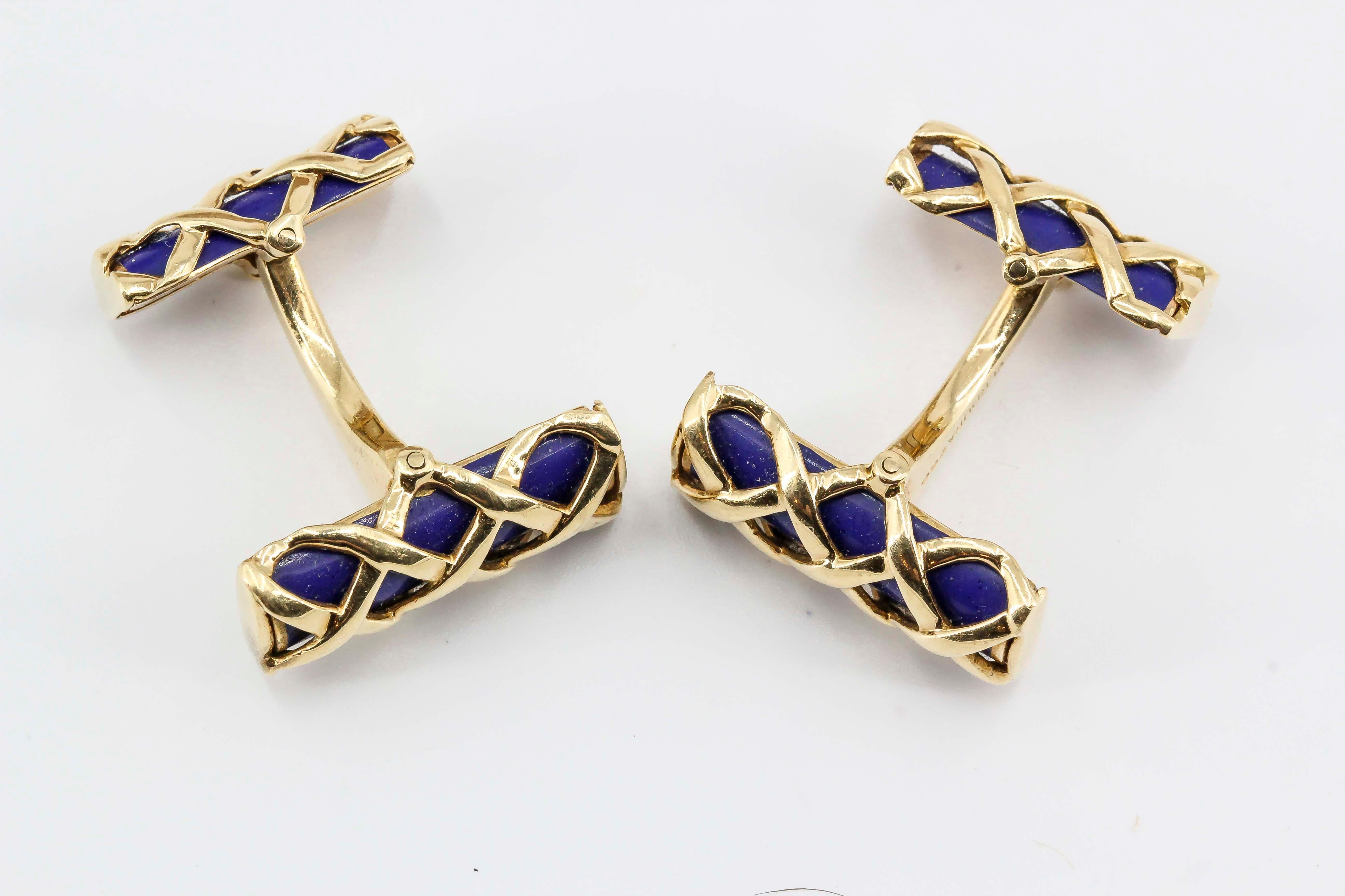Scarce blue lapis and 18K yellow gold bar cufflinks from the 