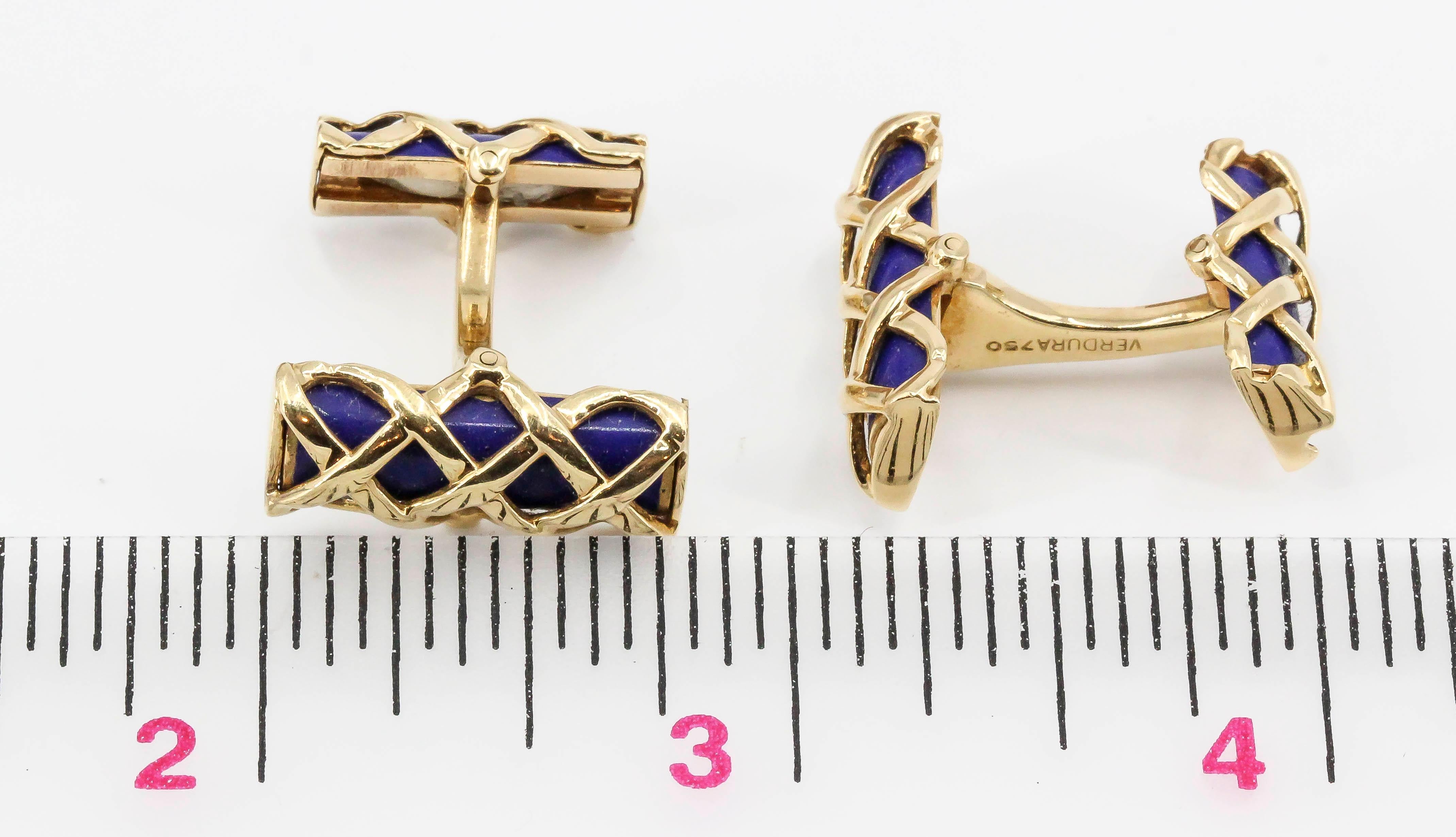 Verdura Blue Lapis and 18 Karat Gold Criss Cross Bar Cufflinks 5