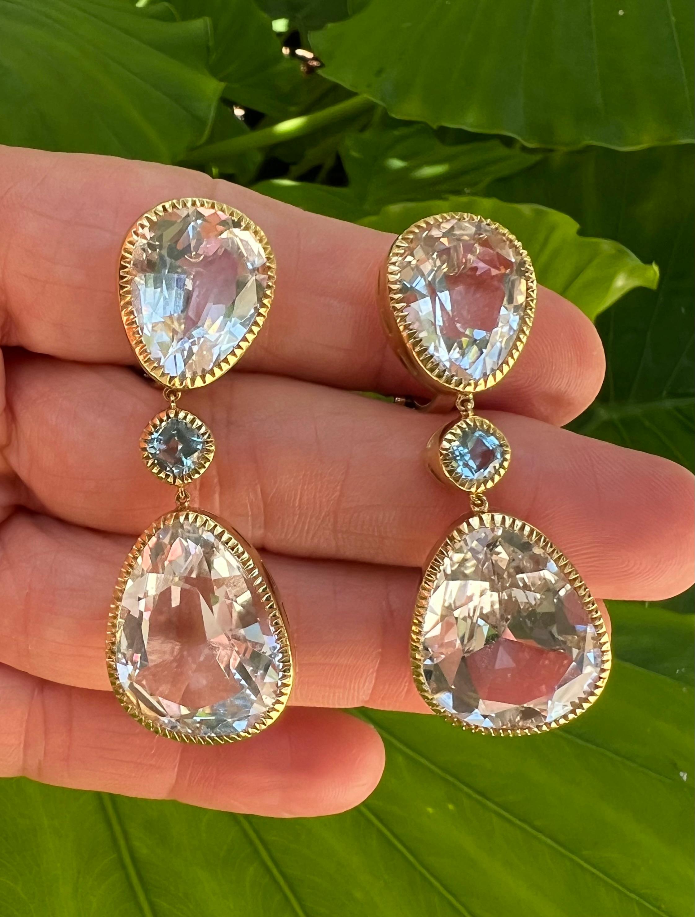 Women's Verdura 18K Yellow Gold White Topaz Byzantine Pendant Earrings
