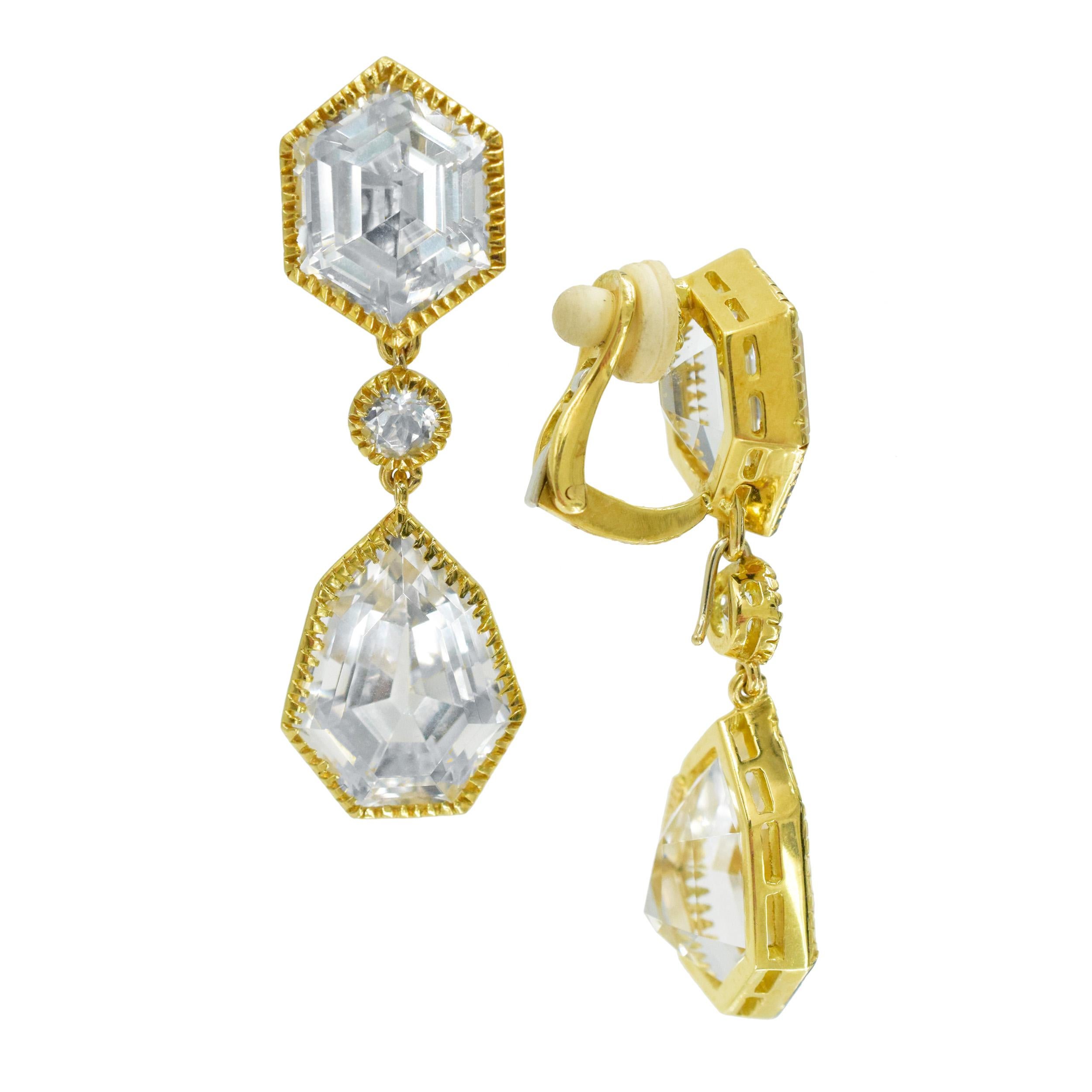 Octagon Cut Verdura byzantine 18K Gold White Topaz Pendant Ear-clips