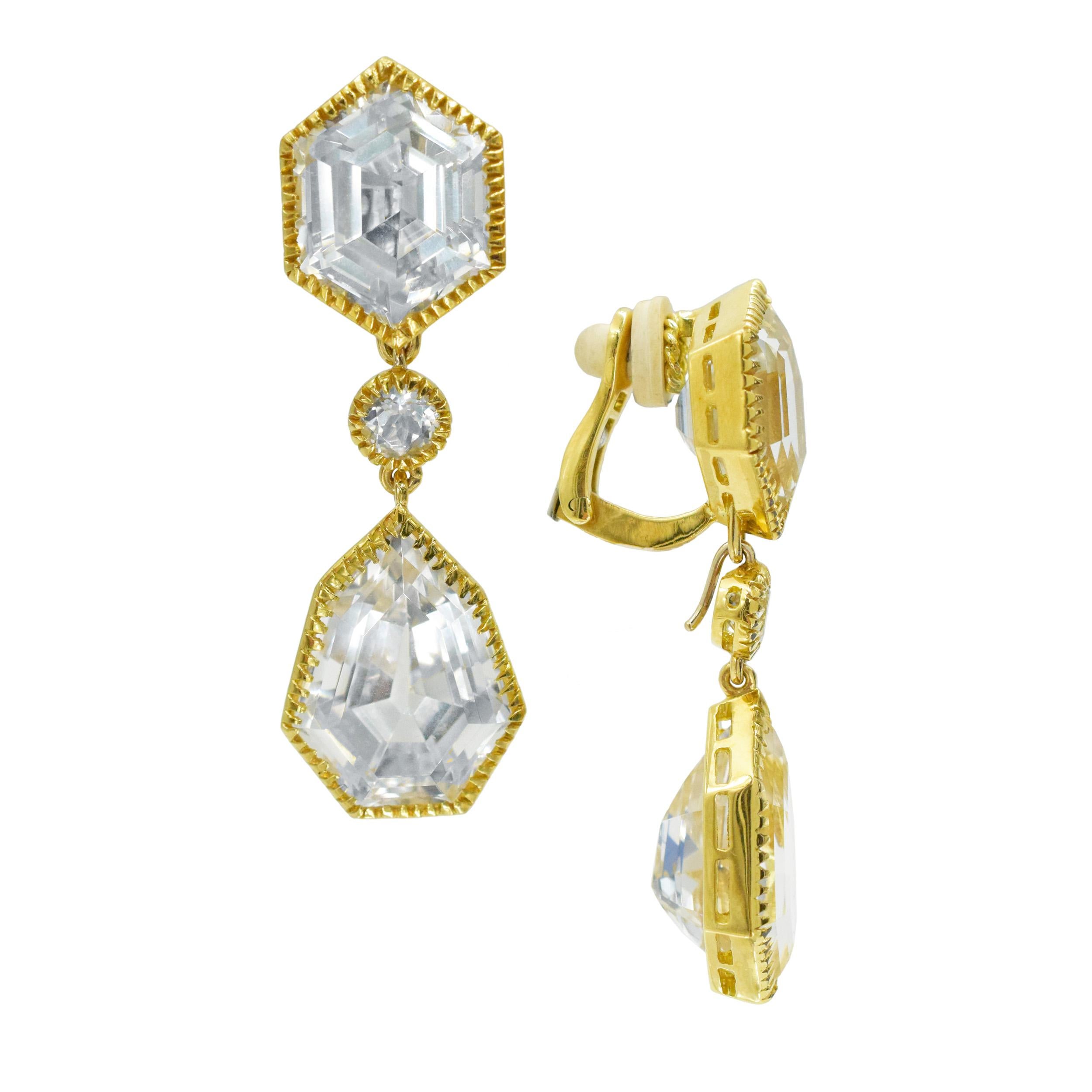 Verdura byzantine 18K Gold White Topaz Pendant Ear-clips In Excellent Condition In New York, NY